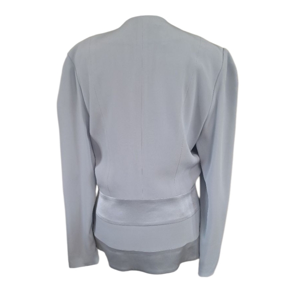 Della Roufogali Blue Gray Blazer with Satin Accents Decorative Buttons Size 8 - Picture 3 of 7